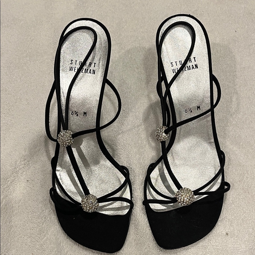 Stuart Weitzman Black Crystal Embellished Heels